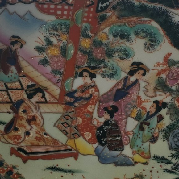 Asian Decorative Porcelain Plate 10.25"rnd w/wood easel-RARE - Picture 2 of 3